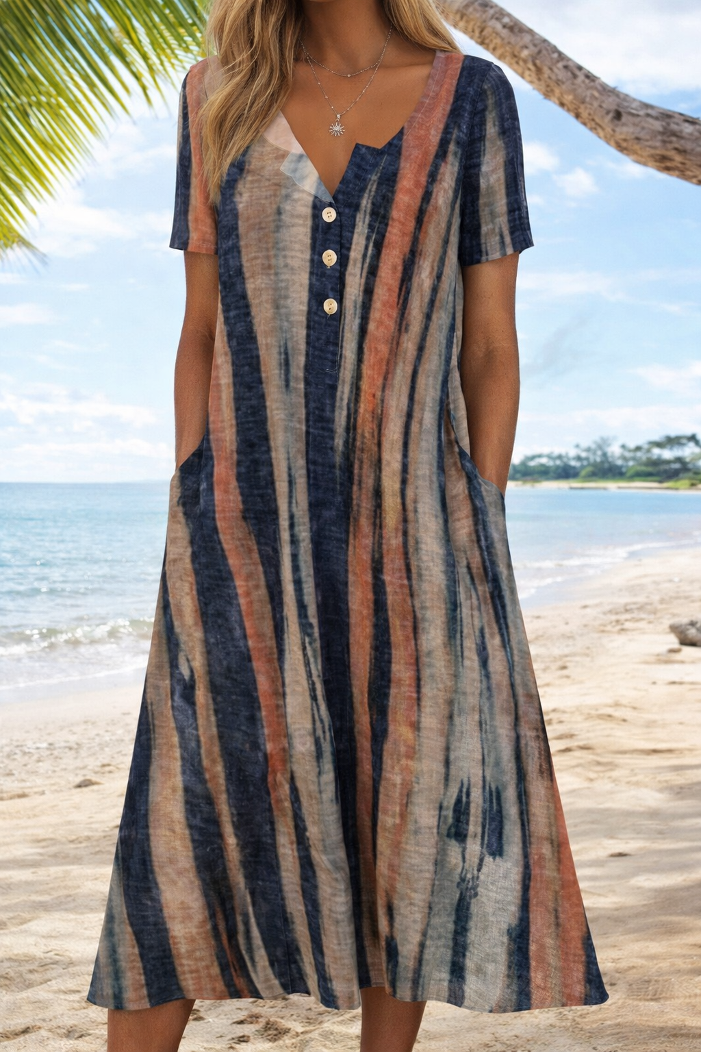 Kunstvoll bedrucktes Kleid von Andrea Serena, Kurzarm