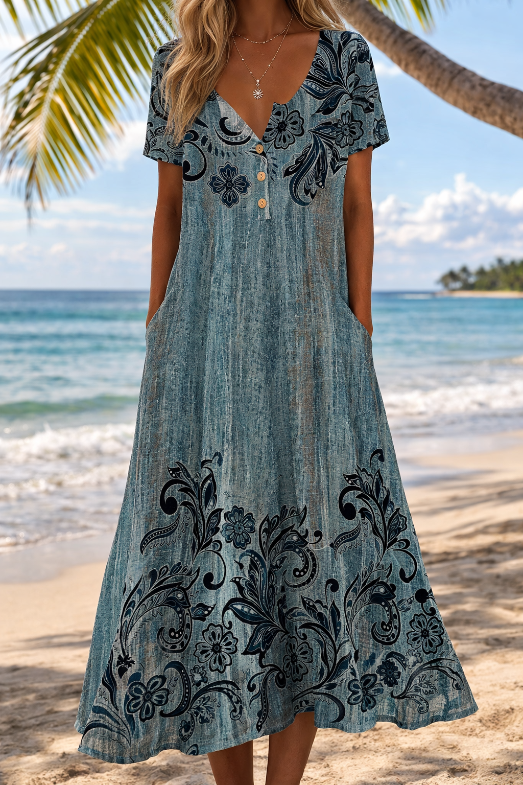 Kunstvoll bedrucktes Kleid von Andrea Serena, Kurzarm