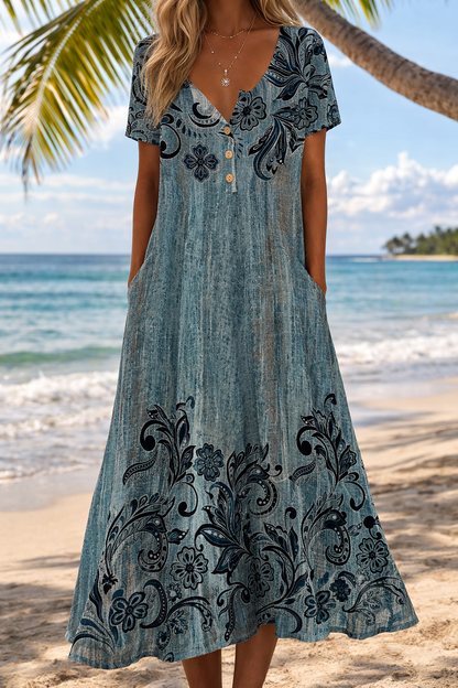 Kunstvoll bedrucktes Kleid von Andrea Serena, Kurzarm