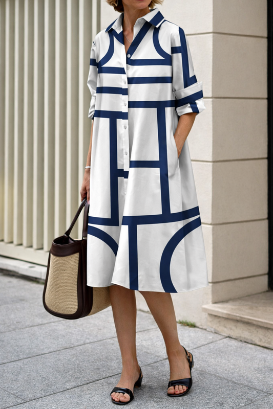 Modernes geometrisches Andrea Serena Hemdblusenkleid