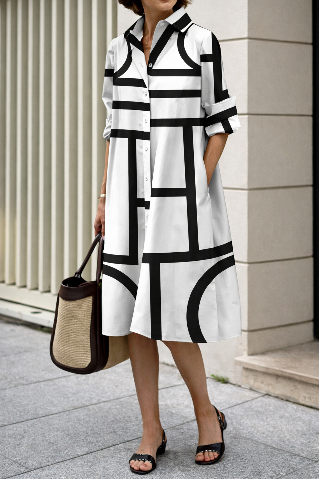 Modernes geometrisches Andrea Serena Hemdblusenkleid