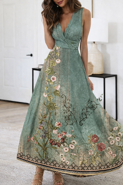 Geblümtes Kleid mit V-Ausschnitt und hoher Taille von Andrea Serena