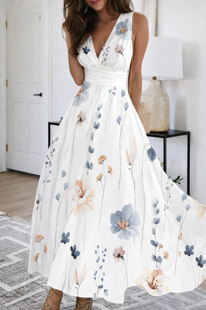 Geblümtes Kleid mit V-Ausschnitt und hoher Taille von Andrea Serena