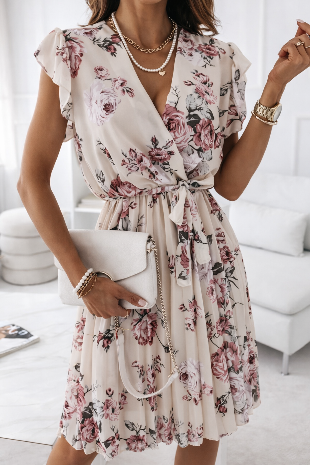 Geblümtes, plissiertes Midikleid von Andrea Serena
