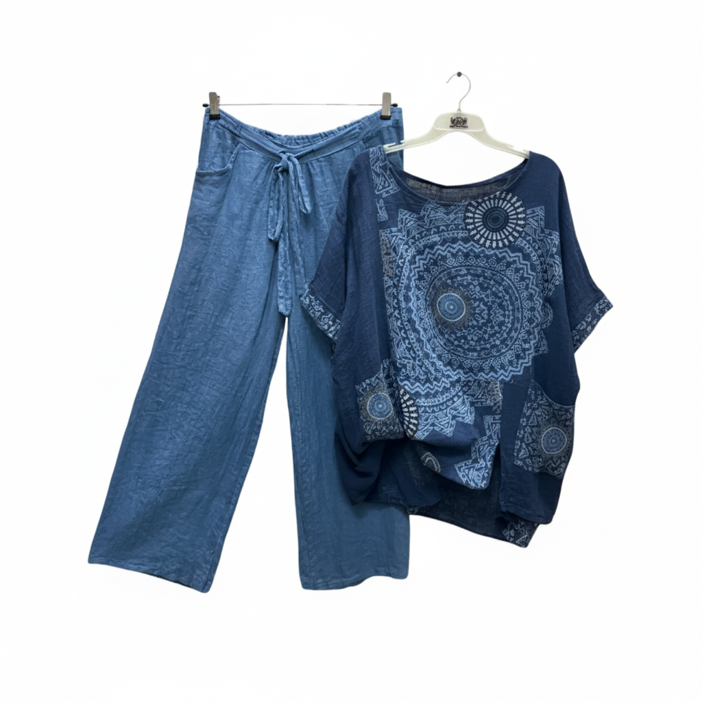 Andrea's™ | Zweiteiliges Set mit Top und gerade geschnittenen Hosen