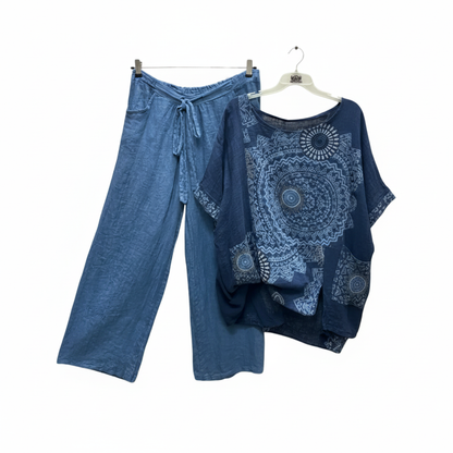 Andrea's™ | Zweiteiliges Set mit Top und gerade geschnittenen Hosen