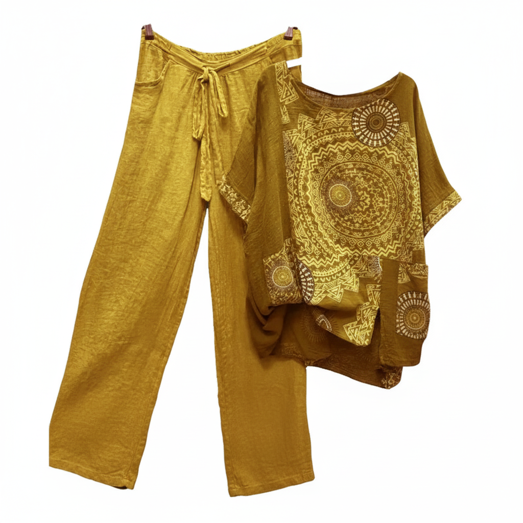 Andrea's™ | Zweiteiliges Set mit Top und gerade geschnittenen Hosen