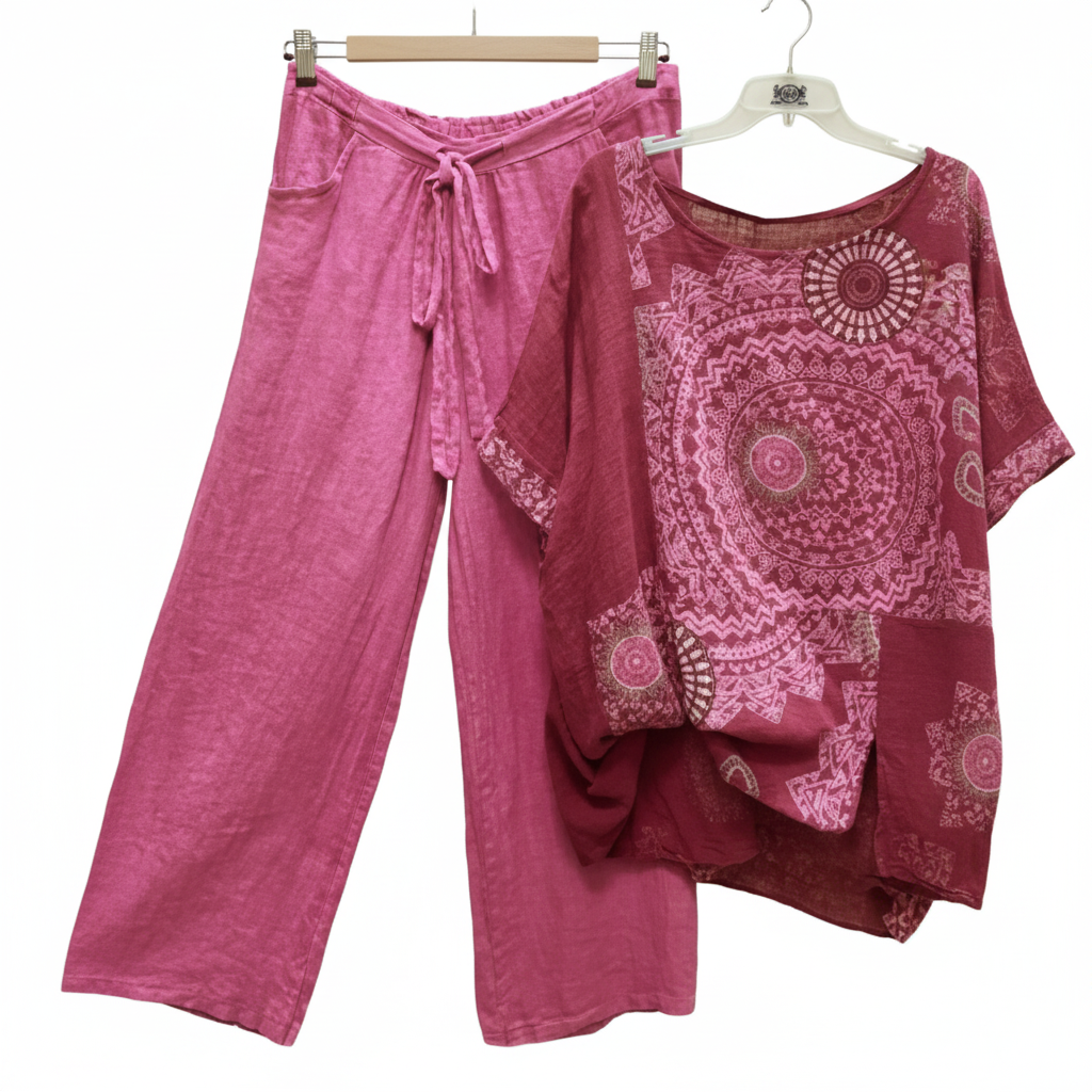 Andrea's™ | Zweiteiliges Set mit Top und gerade geschnittenen Hosen