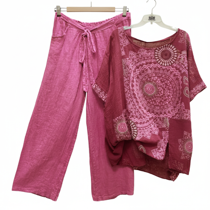 Andrea's™ | Zweiteiliges Set mit Top und gerade geschnittenen Hosen