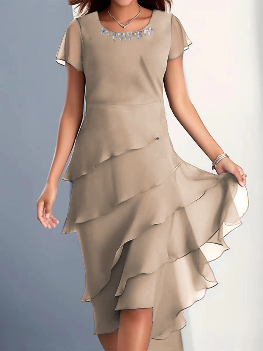 Andrea's™ | Elegantes Chiffonkleid mit Volants und Schmuckkragen
