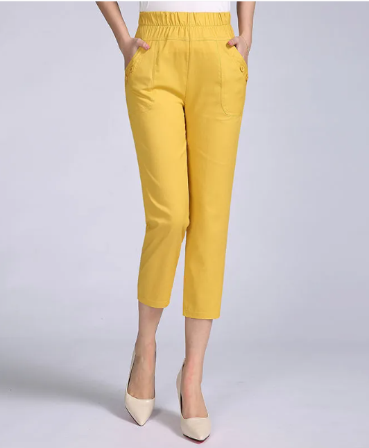Andrea's™ | Hosen lässig schmal geschnitten Baumwolle und Leinen kurz
