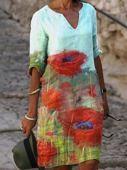 Andrea's™ | Geblümtes Kleid mit V-Ausschnitt