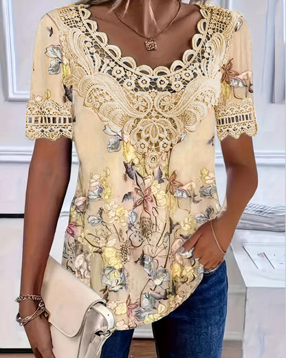 Andrea's™ | T-Shirt Blumenmuster modisch kurzarm