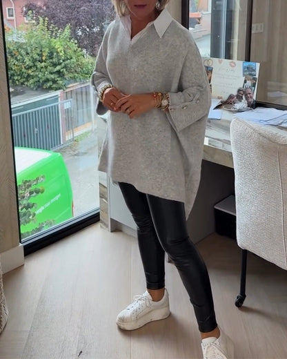 Andrea's™ | Pullover Mit V-Ausschnitt, Geknöpft Und Asymmetrisch Merkmalen