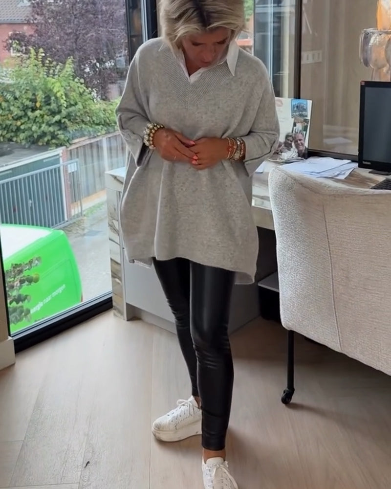 Andrea's™ | Pullover Mit V-Ausschnitt, Geknöpft Und Asymmetrisch Merkmalen