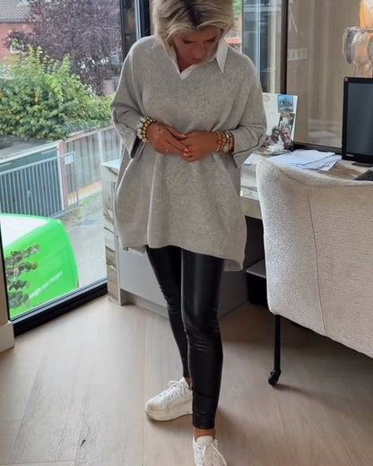 Andrea's™ | Pullover Mit V-Ausschnitt, Geknöpft Und Asymmetrisch Merkmalen