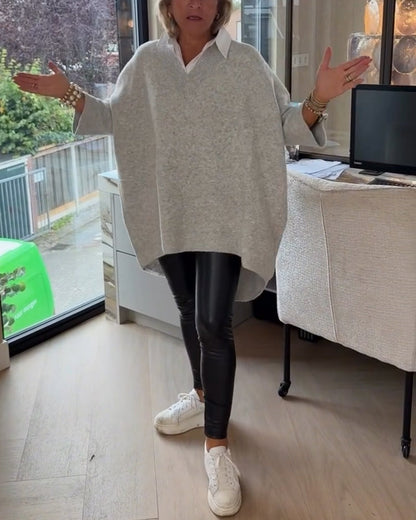 Andrea's™ | Pullover Mit V-Ausschnitt, Geknöpft Und Asymmetrisch Merkmalen