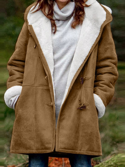 Andrea's™ | Damen Wintermantel mit Kapuze aus Kunst-Lammfell