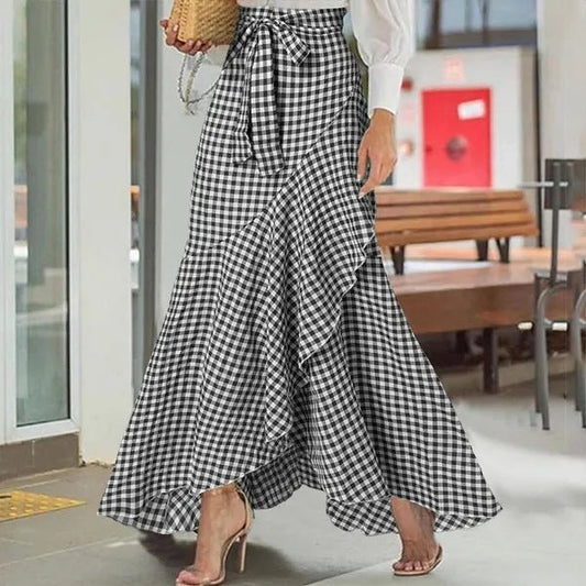 Plaid Ruffle Maxi Skirt by Andrea Serena