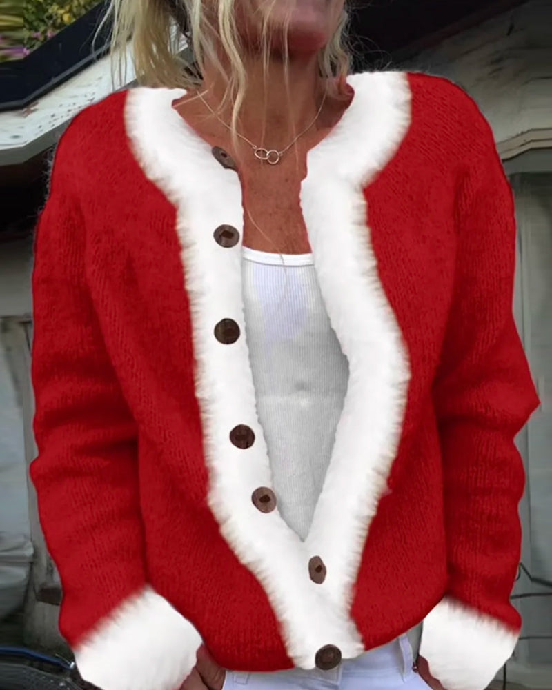 Andrea's™ | Modische Langärmelige Kontrastfarbige Strickjacke