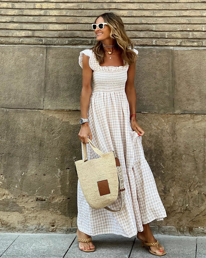 Kariertes Rüschen-Maxikleid von Andrea Serena