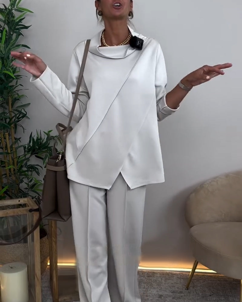 Andrea's™ | Top drapierter Kragen unregelmäßig langärmlig