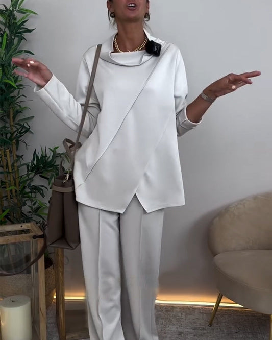 Andrea's™ | Top drapierter Kragen unregelmäßig langärmlig