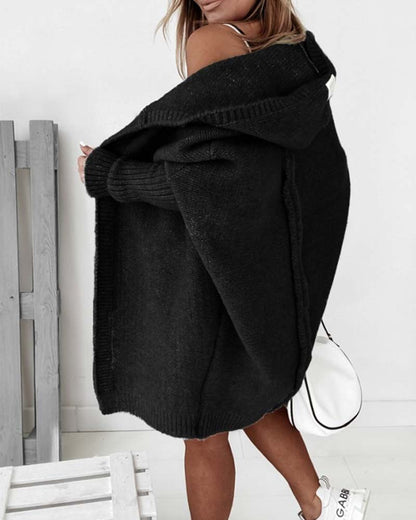 Andrea's™ | Schlichte, einfarbige Strickjacke mit Fledermaus-Kapuze