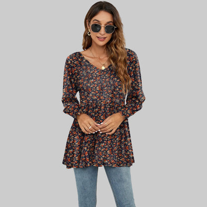 Bluse mit Blumenmuster, Puffärmeln und V-Ausschnitt von Andrea Serena