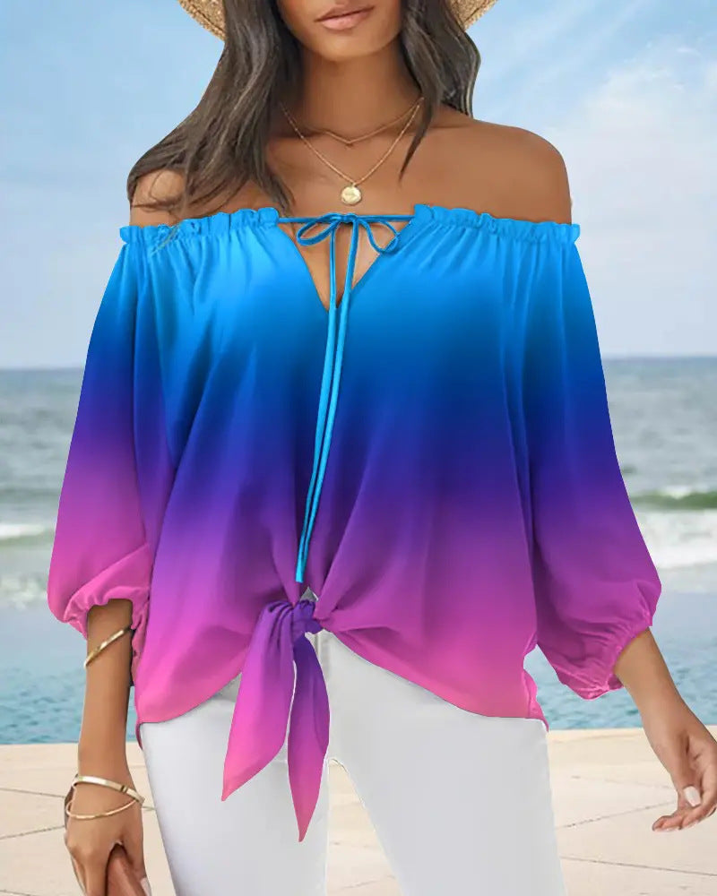 Schickes schulterfreies bedrucktes Top von Andrea Serena