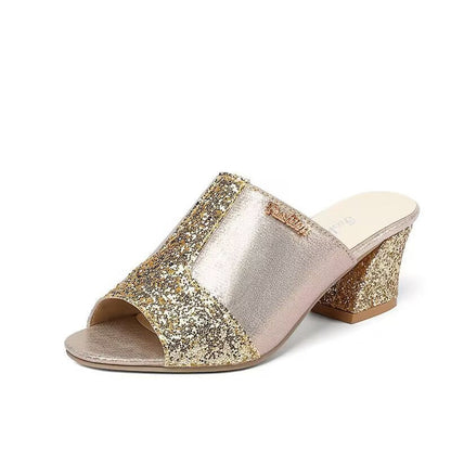 Glitzernde Andrea Serena Sandalen mit Blockabsatz