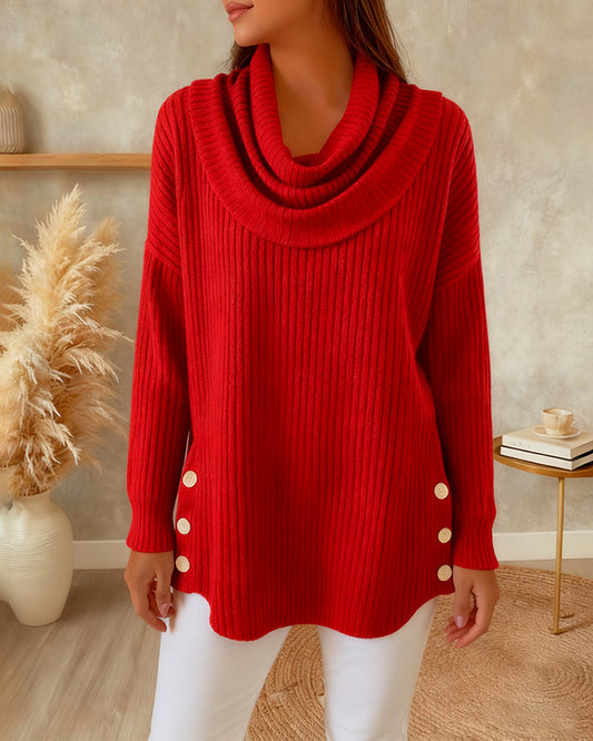 Andrea's™ | Pullover mit drapiertem Kragen und Knopfleiste