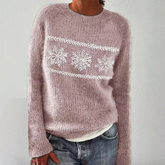 Andrea's™ | Altroséfarbener Strickpullover mit Schneeflocken-Panel