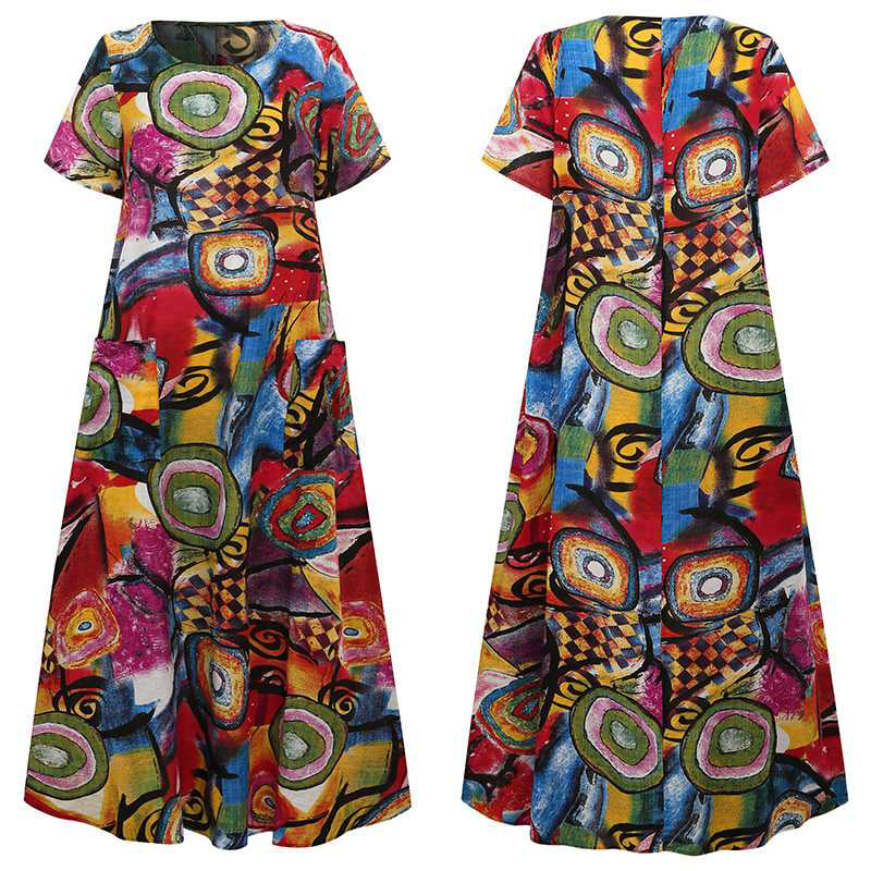 Andrea Serena Swing-Maxikleid mit lebhaftem Print