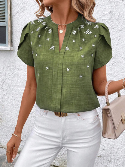 Elegante bedruckte Bluse Andrea Serena Schulterfalten-Top