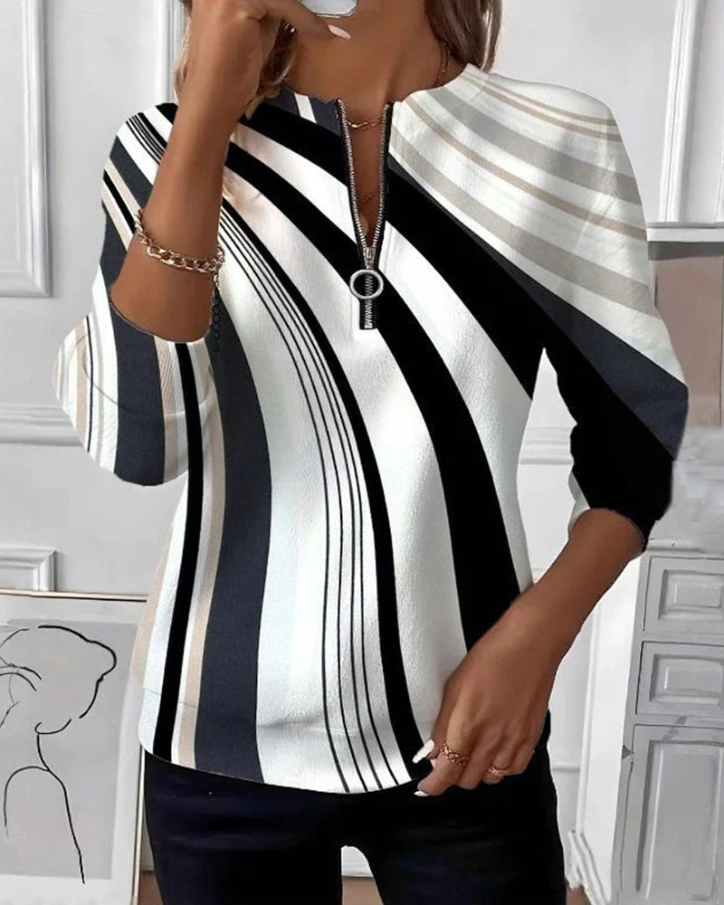 Andrea's™ | T-Shirt lässig Reißverschluss geometrischen Druck