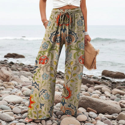Boho-Hose mit botanischem Muster von Andrea Serena für Damen mit weitem Bein