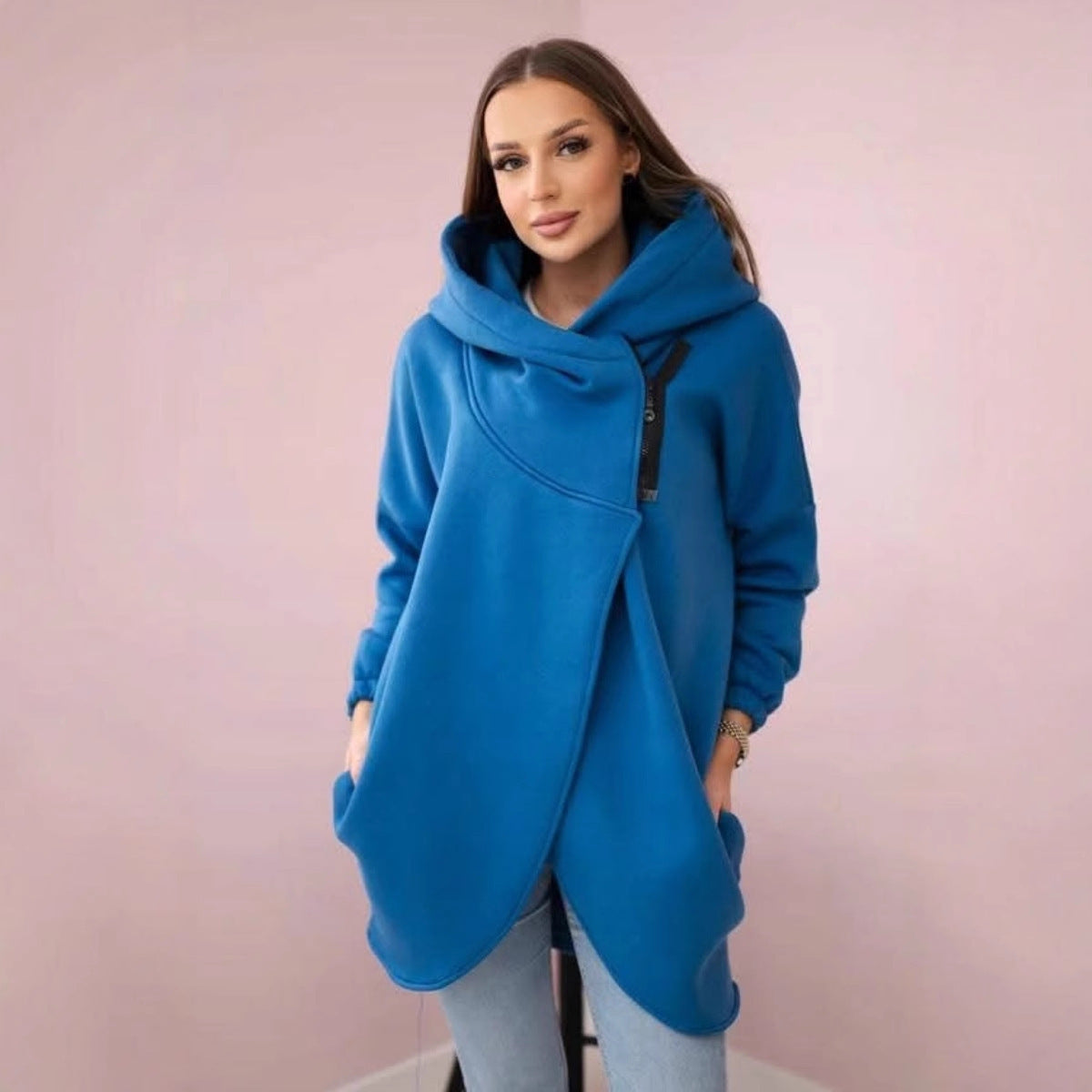 Andrea's™ | Damen-Hoodie-Mantel in Übergröße, einfarbig