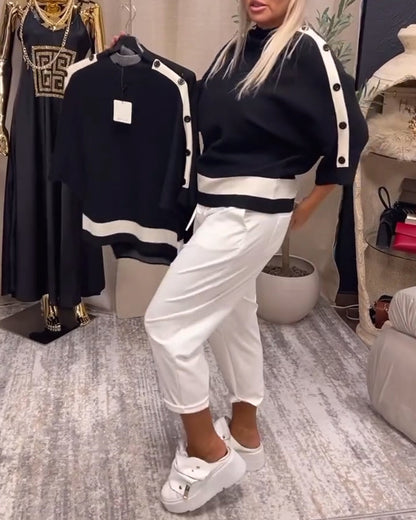 Andrea's™ | Geknöpfter pullover mit farbblockdesign