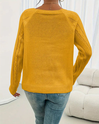 Andrea's™ | Pullover Uni Raglanärmel Schnalle Zopfmuster