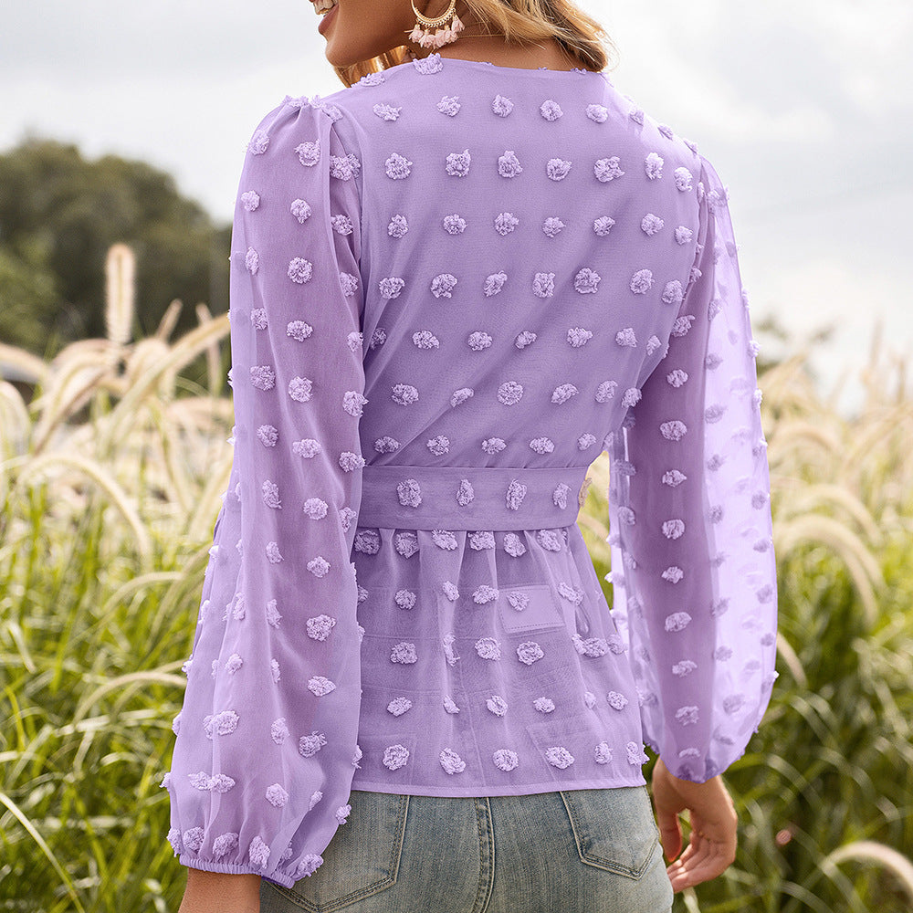 Elegante Jacquard-Bluse mit V-Ausschnitt von Andrea Serena