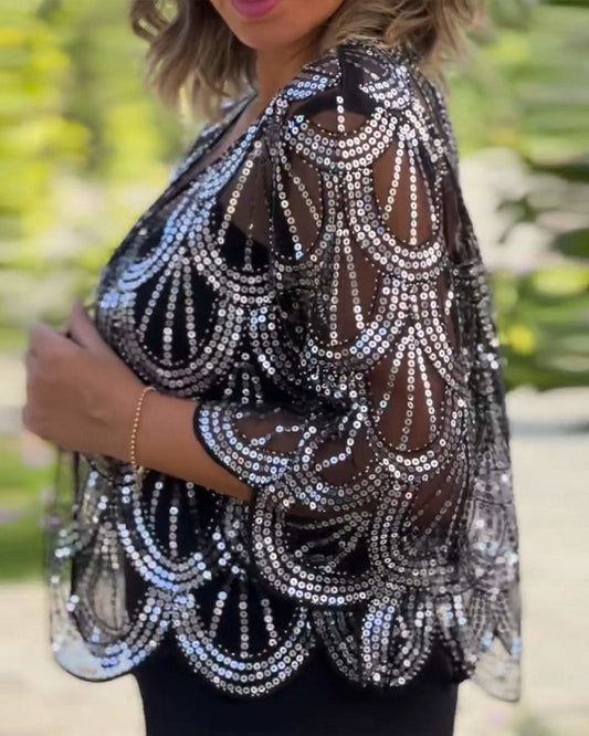 Andrea's™ | Eleganter Mantel mit Pailletten und gewelltem Rand