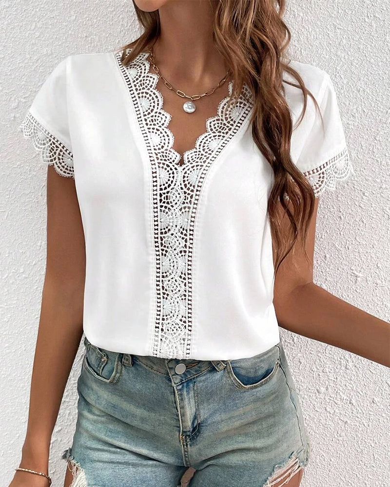 Andrea's™ | T-Shirt Spitze Hohl Einfarbig