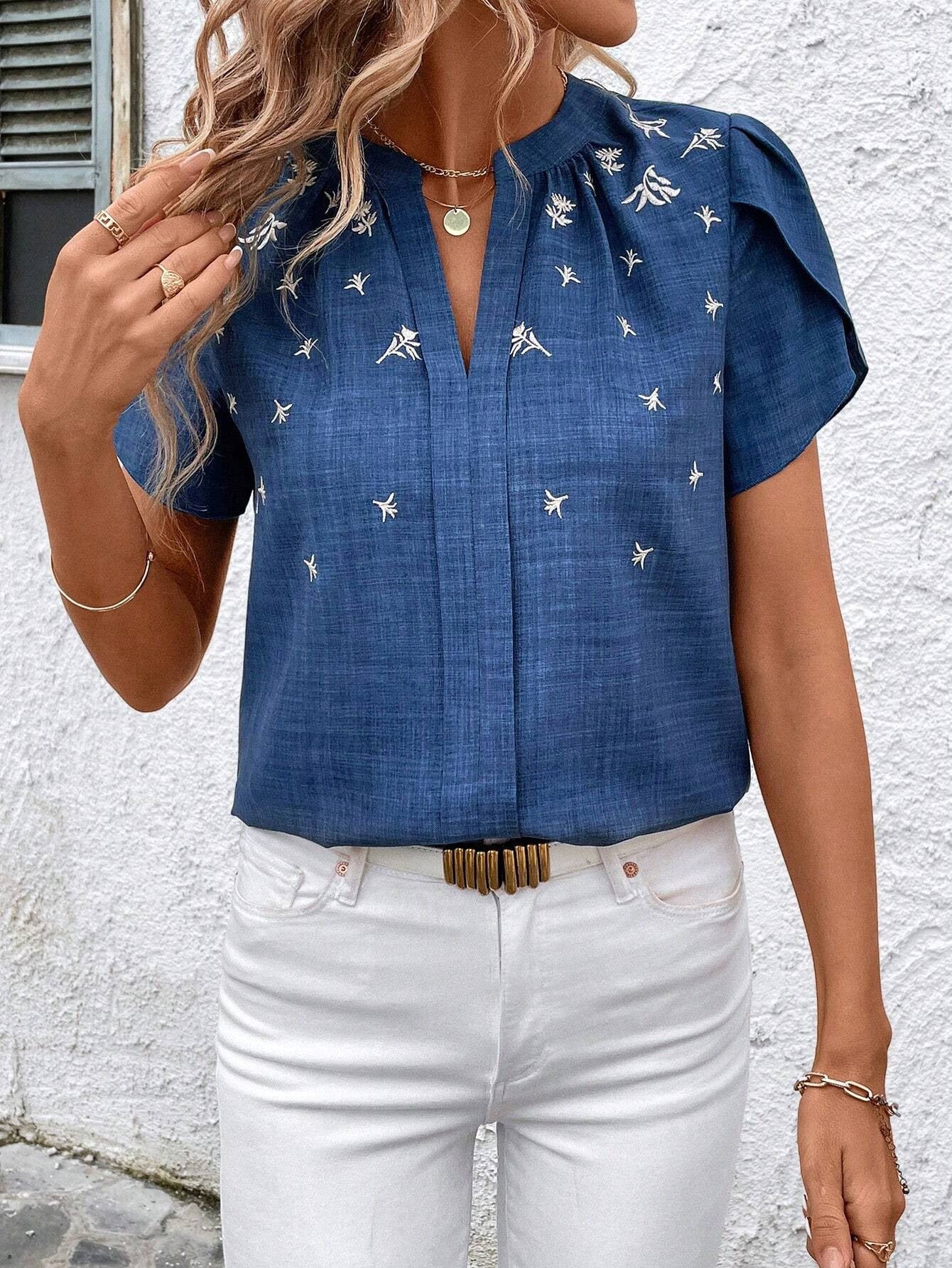 Elegante bedruckte Bluse Andrea Serena Schulterfalten-Top