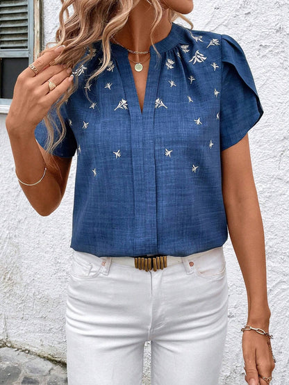 Elegante bedruckte Bluse Andrea Serena Schulterfalten-Top