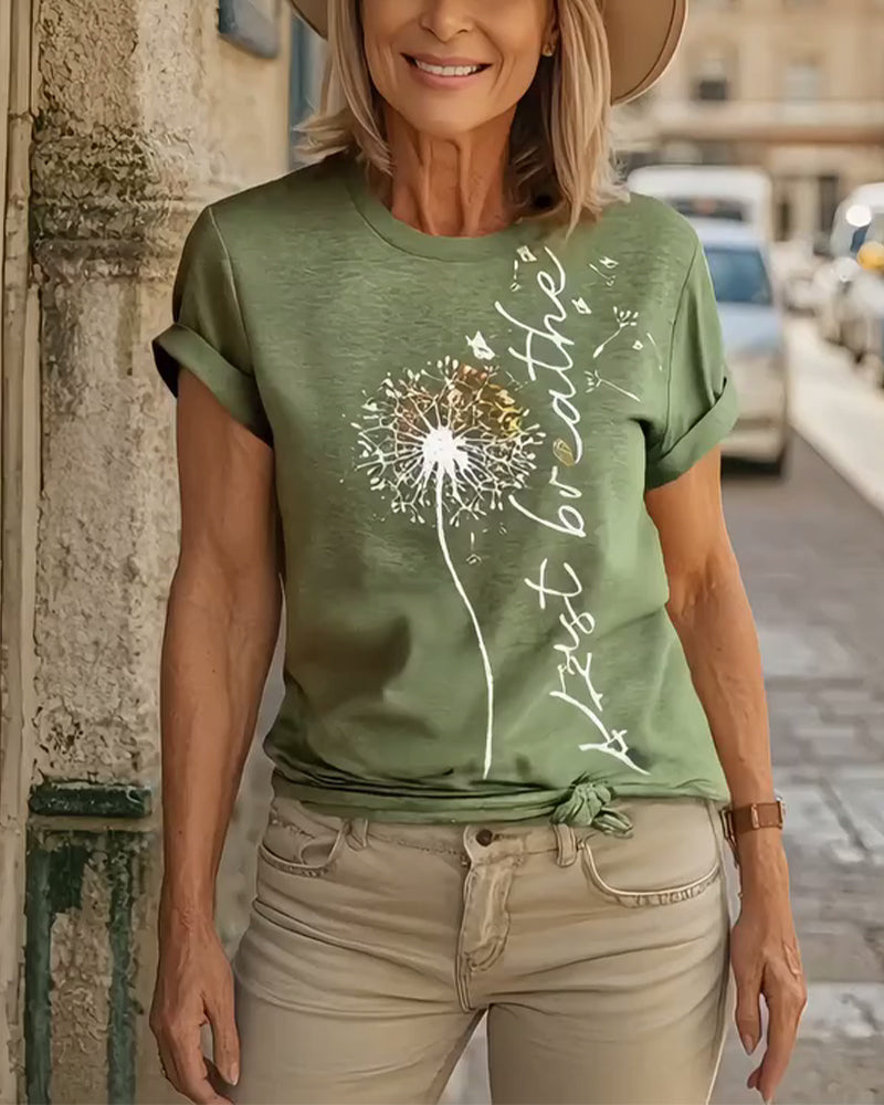 Andrea's™ | T - Shirt Mit Dandelion Druck Kurzarm