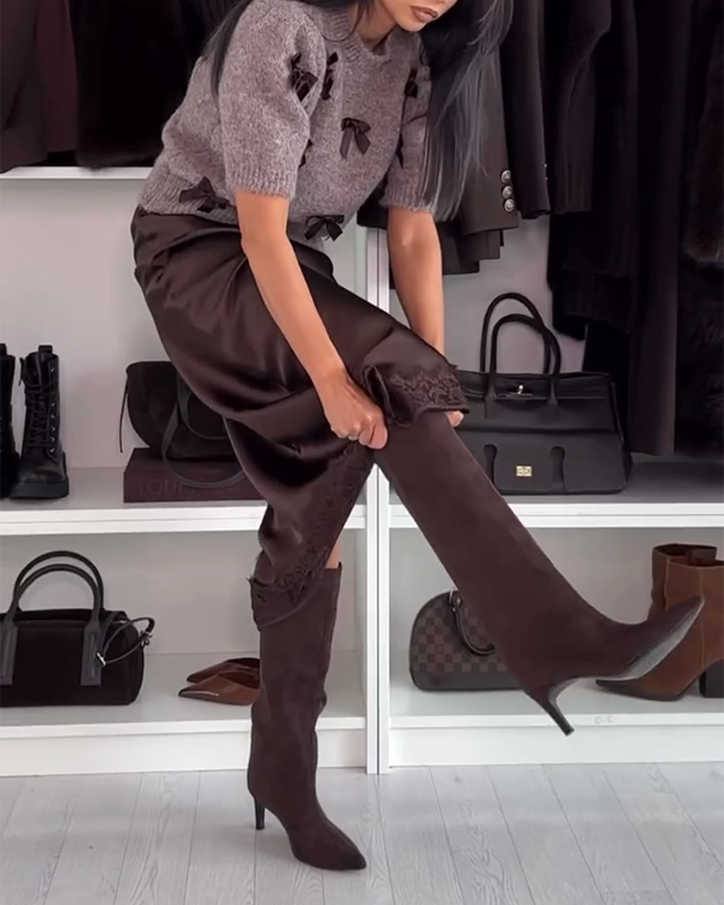 Andrea's™ | Pullover mit Schleifendeko und Rundhalsausschnitt