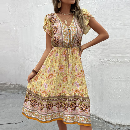 Bohemian Floral V-Ausschnitt Kleid von Andrea Serena