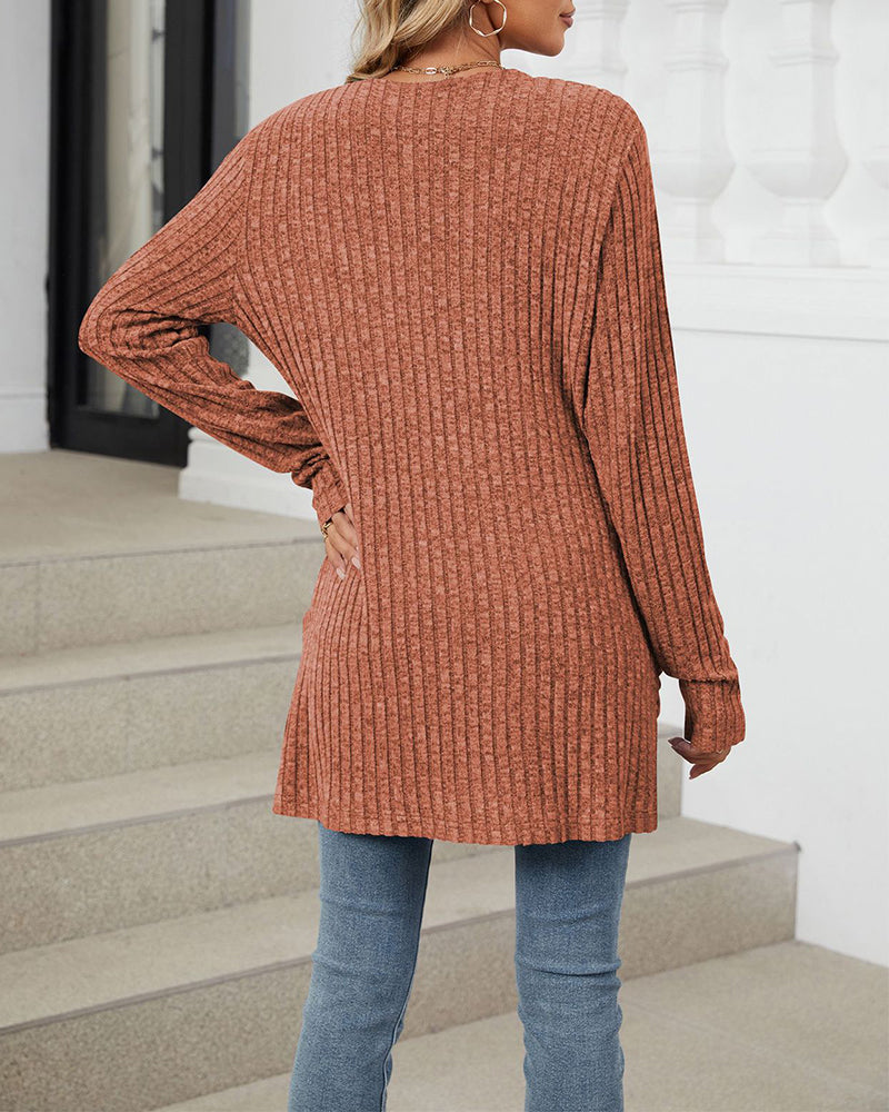 Andrea's™ | Lässiger, einfarbiger cardigan mit langen ärmeln und tasche