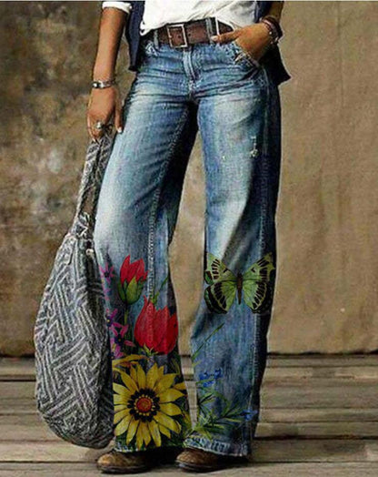 Künstlerische, blumengemusterte Hose mit weitem Bein von Andrea Serena